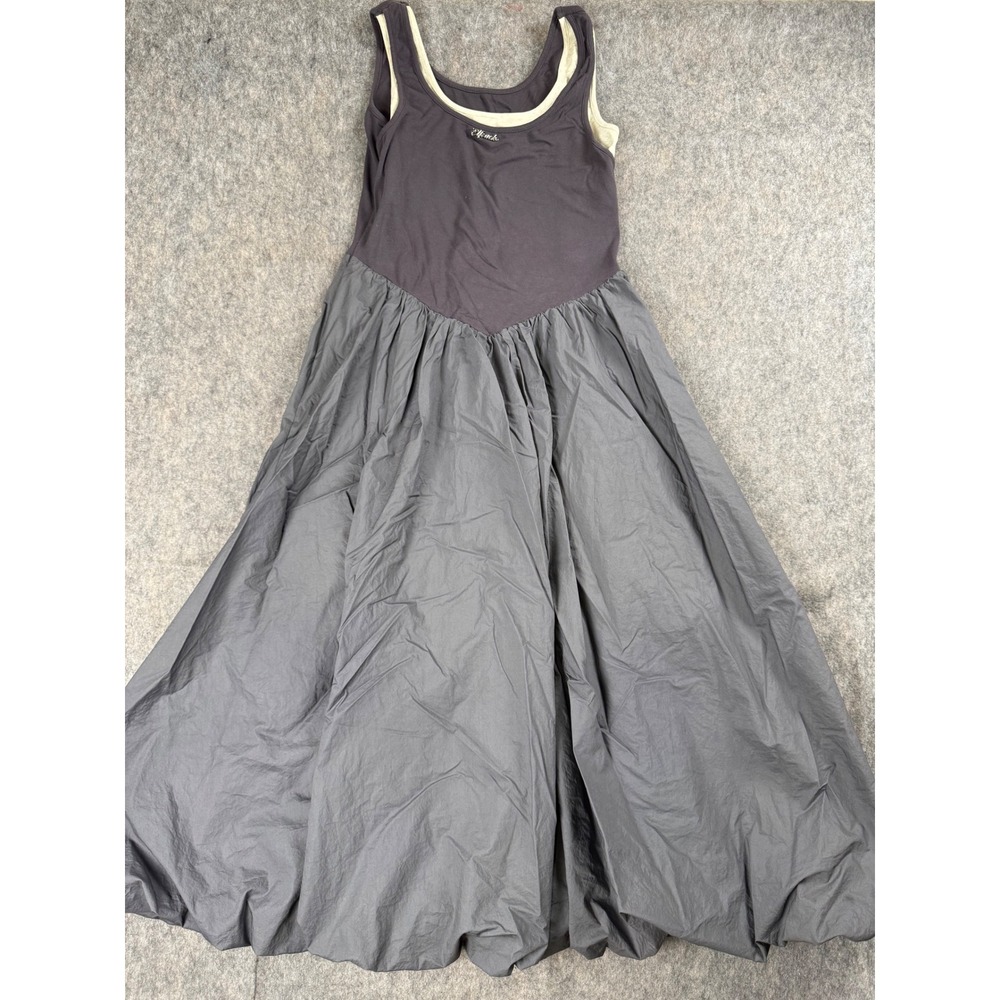 ELF Maxi Dress Womens Large Gray Cotton Blend Balloon Hem Mixed Media Boho Chic
